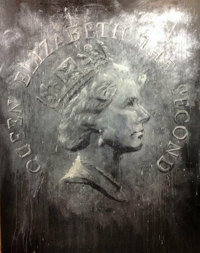 Michael Andrew Law — Untitled ( Hong Kong Love Queen Elizabeth ii - back of a Hong Kong dollar coin ) — Monochrome Canvas Paintings