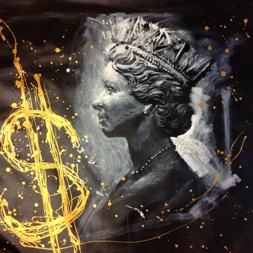 Michael Andrew Law — Untitled ( Hong Kong Love Queen Elizabeth ii - back of a Hong Kong dollar coin ) — Monochrome Canvas Paintings