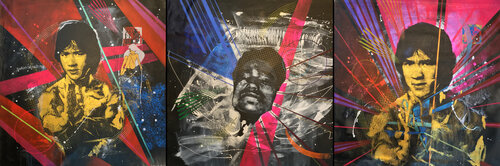 Michael Andrew Law — Untitled ( Kung Fu Hero Triptych) — Monochrome Canvas Paintings