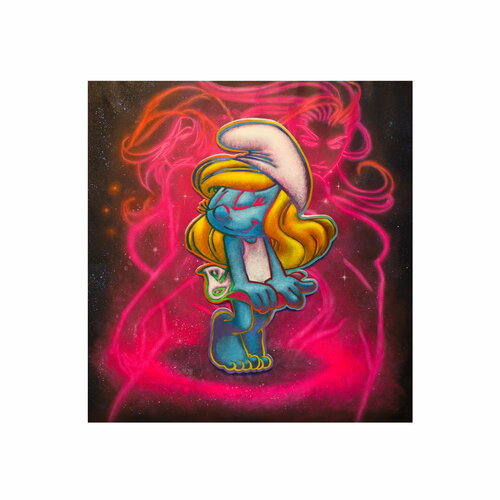Michael Andrew Law — Untitled ( La Schtroumpfette ) Limited Edition A.P. Edition — Unique Overpainted Wax-Pigment Lithographs ( Signed Art Edition )