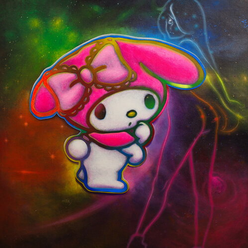 Michael Andrew Law — Untitled ( Meditation with My Melody of Sanrio in acid universe ) — Colorful Canvas Paintings