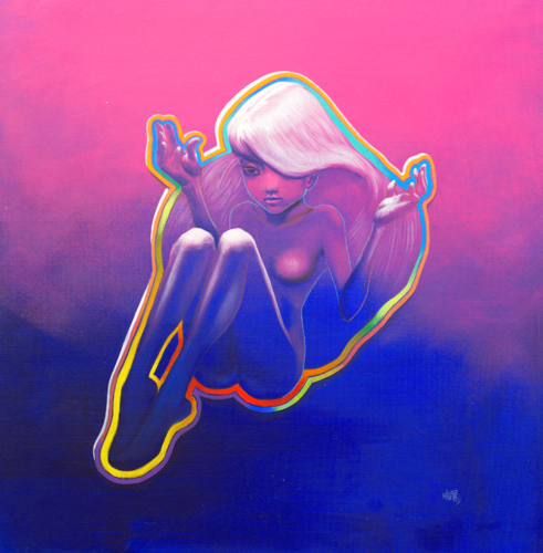 Michael Andrew Law — Untitled ( Meditation with Yui in Pink Purple & Blue ) — Colorful Canvas Paintings