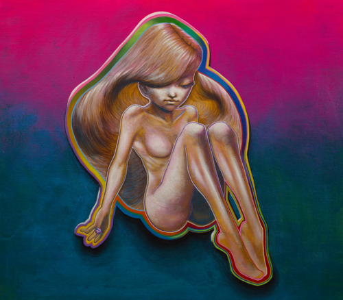 Michael Andrew Law — Untitled ( Meditation with Yui in Pink & Turquoise ) — Colorful Canvas Paintings