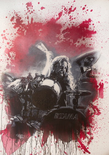 Michael Andrew Law — Untitled ( Metallica - Lars Ulrich Rock Stars in Red and Black ) — Monochrome Canvas Paintings