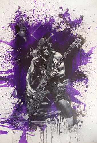 Michael Andrew Law — Untitled ( Metallica - Robert Trujillo in Purple ) — Monochrome Canvas Paintings