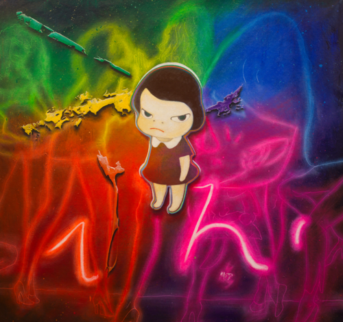 Michael Andrew Law — Untitled ( Michael Andrew Law's Knife Behind Back is better than Yoshitomo Nara's Knife Behind Back ) — Colorful Canvas Paintings