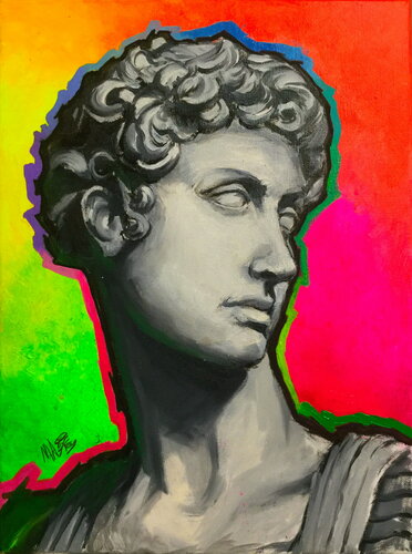 Michael Andrew Law — Untitled ( Michelangelo's Medici Portrait ) — Colorful Canvas Paintings