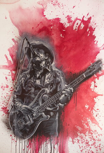 Michael Andrew Law — Untitled ( Motörhead Ian Fraser Lemmy Kilmister in Red ) — Monochrome Canvas Paintings