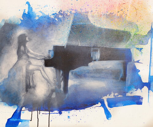 Michael Andrew Law — Untitled ( Pianist ) Unmounted — Monochrome Canvas Paintings