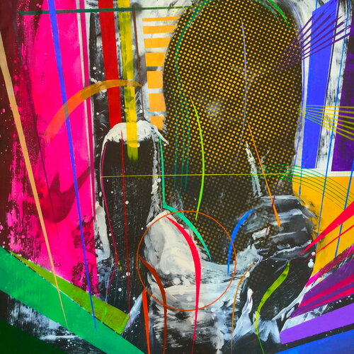 Michael Andrew Law — Untitled ( Rag to Riches / From waitress to millionaire - Modern Day Roy Lichtenstein) — Monochrome Canvas Paintings