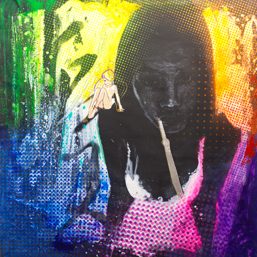 Michael Andrew Law — Untitled ( Rag to Riches / From waitress to millionaire - Modern Day Roy Lichtenstein) — Monochrome Canvas Paintings