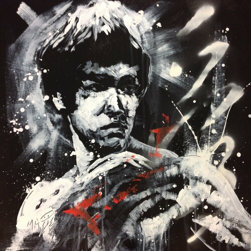 Michael Andrew Law — Untitled ( Red White and from Bruce Lee with Love ) — Monochrome Canvas Paintings
