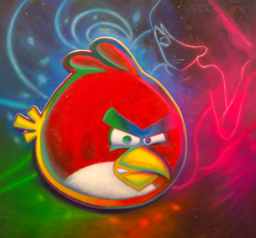 Michael Andrew Law — Untitled ( Red of Angry Birds ) — Colorful Canvas Paintings