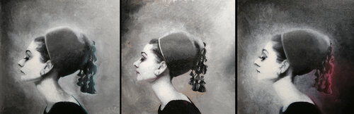 Michael Andrew Law — Untitled ( Three Small Audrey Hepburn Triptych Set ) — Monochrome Canvas Paintings