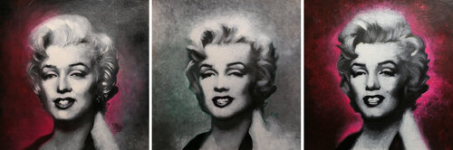 Michael Andrew Law — Untitled ( Three Small Marilyn Monroe Triptych Set ) — Monochrome Canvas Paintings