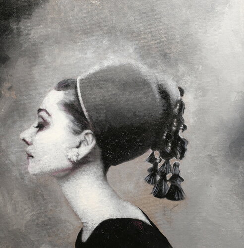 Michael Andrew Law — Untitled ( Vogue Audrey Hepburn Breakfast At Tiffany ) — Monochrome Canvas Paintings