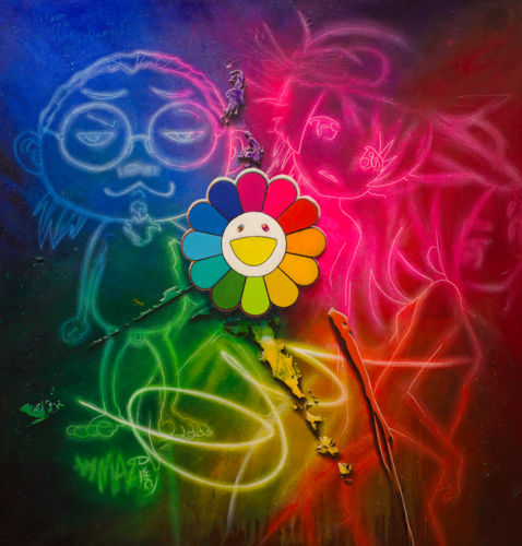 Michael Andrew Law — Untitled ( What happened when Michael Andrew Law had sex with Murakami Takashi 村上隆 ) — Colorful Canvas Paintings