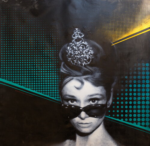 Michael Andrew Law — Untitled (Audrey Hepburn - Holly Golightly) — Monochrome Canvas Paintings