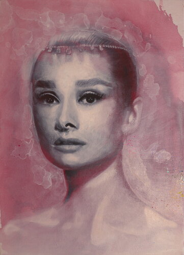 Michael Andrew Law — Untitled (Audrey Hepburn from Vogue in Red) — Monochrome Canvas Paintings
