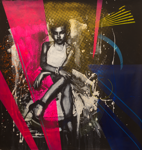 Michael Andrew Law — Untitled (Cadeaux Thylane Bondeau Controversy - Modern Day Roy Lichtenstein Ben Day Dots) 1 — Monochrome Canvas Paintings