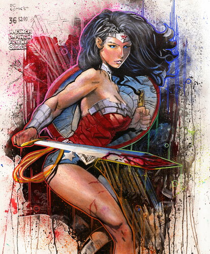 Michael Andrew Law — Untitled (David Finch's Wonder Woman) — Colorful Canvas Paintings