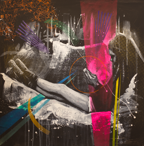 Michael Andrew Law — Untitled (Elizabeth Hiley as Kristina Pimenova - Modern Day Lichtenstein Ben Day dots) — Monochrome Canvas Paintings