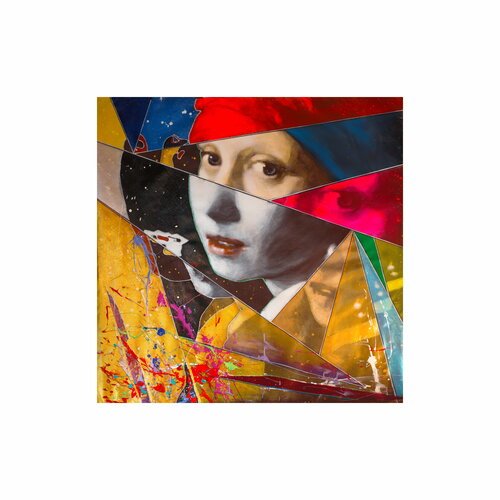 Michael Andrew Law — Untitled (Girl with A Pearl Earring) Limited Edition — Unique Overpainted Wax-Pigment Lithographs ( Signed Art Edition )