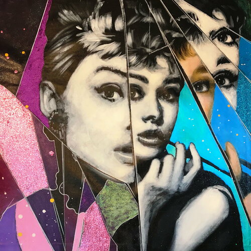 Michael Andrew Law — Untitled (I Love Audrey Hepburn - Holly Golightly) — Monochrome Canvas Paintings
