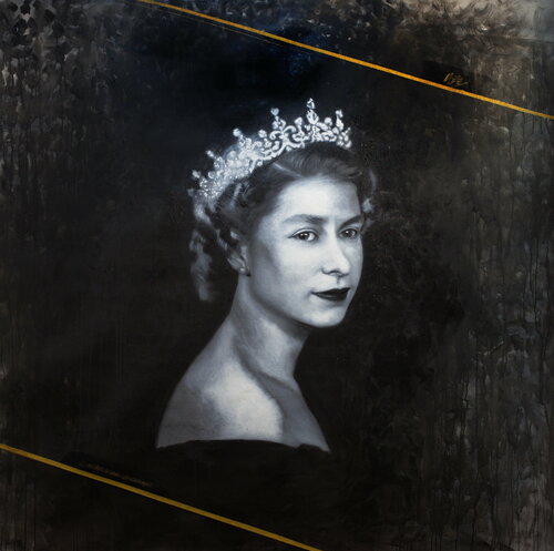 Michael Andrew Law — Untitled (I Love Queen Elizabeth ii) — Monochrome Canvas Paintings