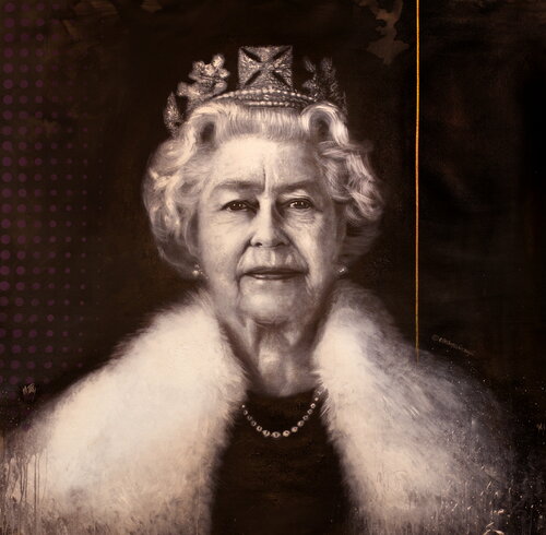 Michael Andrew Law — Untitled (Iconic Queen Elizabeth ii) — Monochrome Canvas Paintings