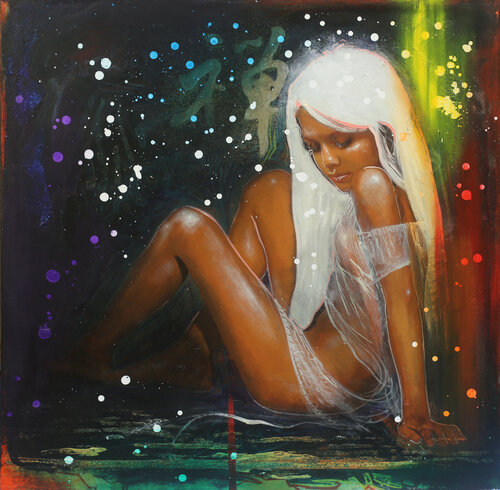 Michael Andrew Law — Untitled (In this world full of pain but someone's calling your name) — Colorful Canvas Paintings
