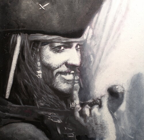 Michael Andrew Law — Untitled (Johnny Depp as Jack Sparrow in Pirate of the Caribbean) — Monochrome Canvas Paintings