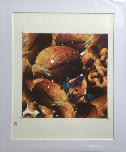 Michael Andrew Law — Untitled (Pineapple bun) Over-Painted Xerox — Unique Overpainted Wax-Pigment Lithographs ( Signed Art Edition )