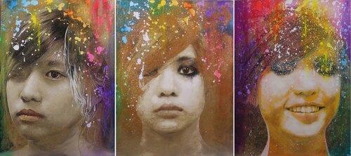 Michael Andrew Law — Untitled (Self Portrait in snow Triptych) — Colorful Canvas Paintings