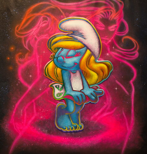 Michael Andrew Law — Untitled (Smurfette of The Smurfs) — Colorful Canvas Paintings