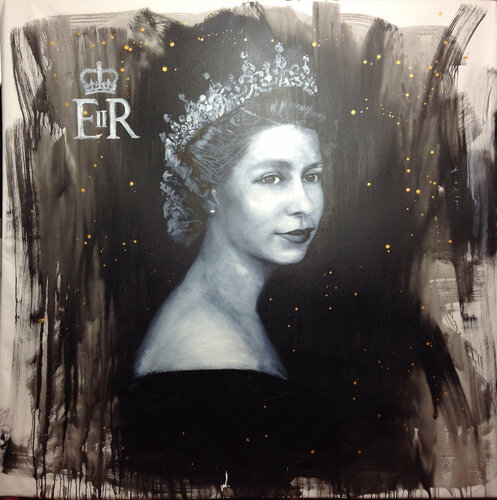 Michael Andrew Law — Untitled (Study of Queen Elizabeth II photographed by Dorothy Wilding) — Monochrome Canvas Paintings