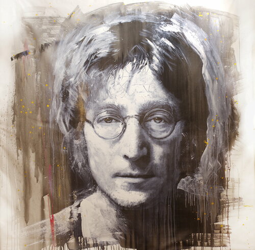 Michael Andrew Law — Untitled (Study of a John Lennon Photographed by Iain Macmillan) — Monochrome Canvas Paintings