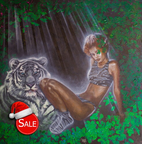 Michael Andrew Law — Untitled (White Tiger and a girl with tiger fur) — The Eye of The Tiger