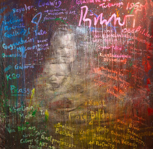 Michael Andrew Law — Untitled Art History Painting ( Gerhard Richter Tante Marianne ) — Sparkling Expressive : What If Julian Schnabel goes Pop with Old Masters Art