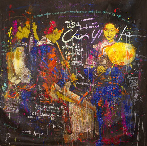 Michael Andrew Law — Untitled Art History Painting ( Lingering Melodies from the Xunyang River ) — Sparkling Expressive : What If Julian Schnabel goes Pop with Old Masters Art
