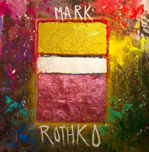 Michael Andrew Law — Untitled Art History Painting ( Mark Rothko's 1950 White Center ) — Sparkling Expressive : What If Julian Schnabel goes Pop with Old Masters Art