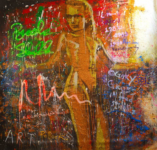 Michael Andrew Law — Untitled Art History Painting ( Richard Prince's Spiritual America ft. Brooke Shields ) — Sparkling Expressive : What If Julian Schnabel goes Pop with Old Masters Art