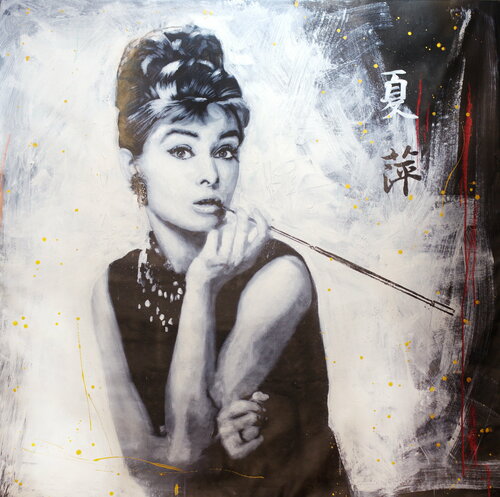 Michael Andrew Law — Untitled Audrey Hepburn Breakfast at tiffany painting II — Monochrome Canvas Paintings