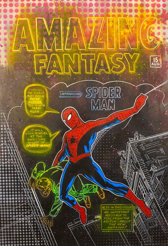 Michael Andrew Law — Untitled Ben Day dots (First Appearance of Spider Man from Marvel's Amazing Fantasy #15 Cover) — Exquisite Maximalism Pop | Culture Re-imagine or Recreation