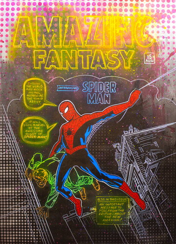 Michael Andrew Law — Untitled Ben Day dots (First Appearance of Spider Man from Marvel's Amazing Fantasy #15 Cover) — Exquisite Maximalism Pop | Culture Re-imagine or Recreation