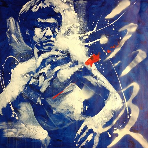 Michael Andrew Law — Untitled Blue ( Red White and Bruce Lee ) — Monochrome Canvas Paintings