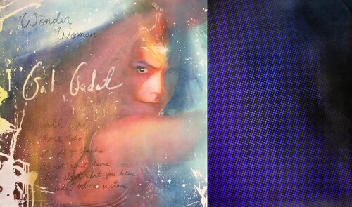 Michael Andrew Law — Untitled Diptych Pop (Chaos Culture with Wonder Woman) — Colorful Canvas Paintings