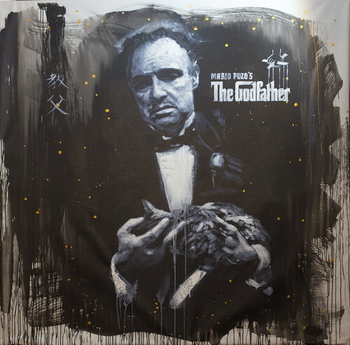 Michael Andrew Law — Untitled Marlon Brando The Godfather Don Corleone — Monochrome Canvas Paintings