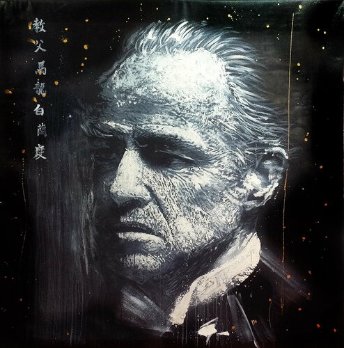 Michael Andrew Law — Untitled Marlon Brando as The Godfather Vito Corleone Painting — Monochrome Canvas Paintings