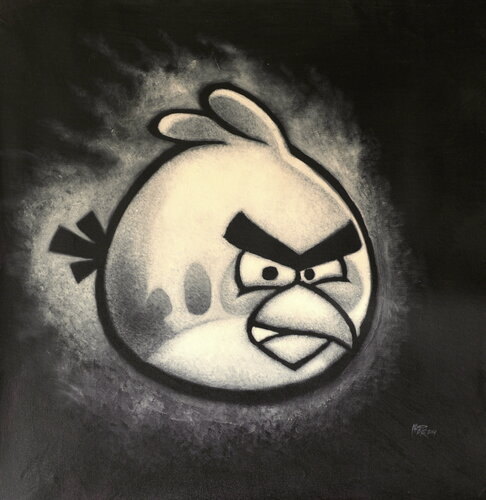 Michael Andrew Law — Untitled Sketch (Angry Birds of Rovio Entertainment) — Monochrome Canvas Paintings